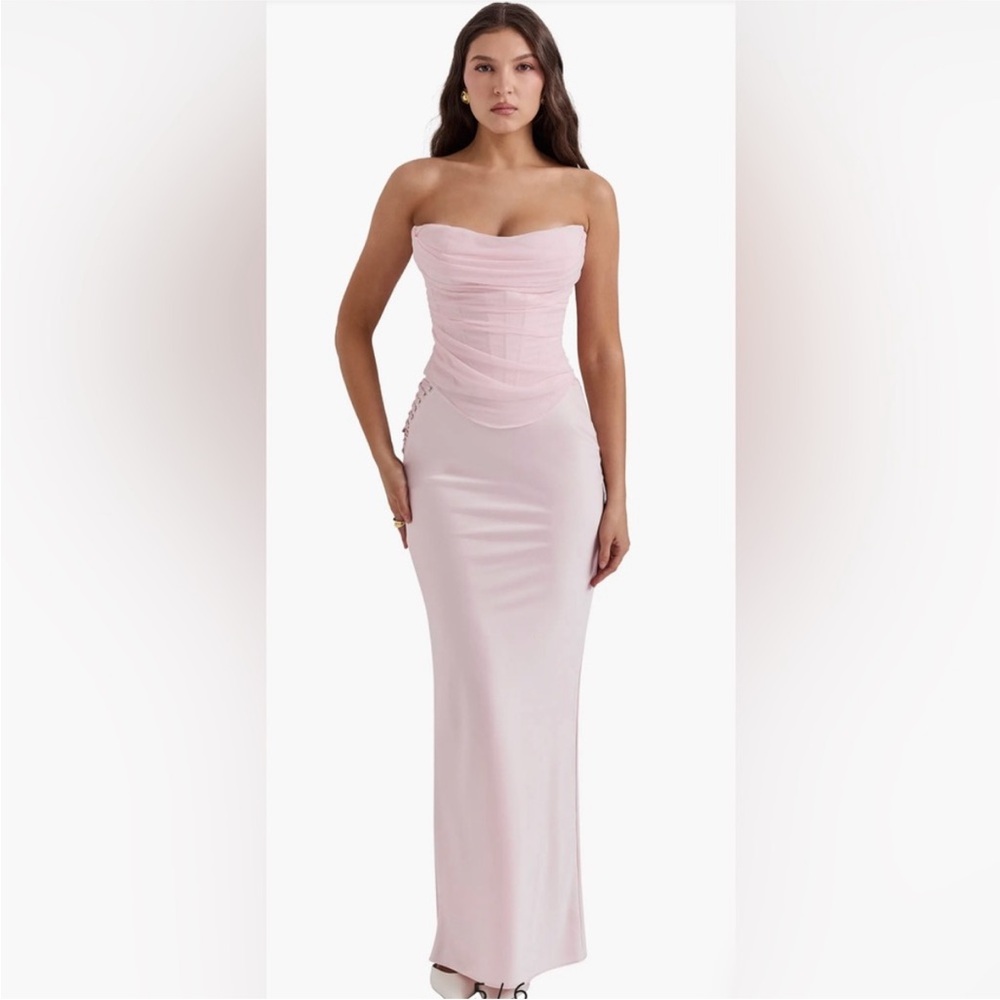 HOUSE OF CB SET Georgie Top & 'Giuliana' Ballerina Pink‎ Satin Maxi Skirt NWOT